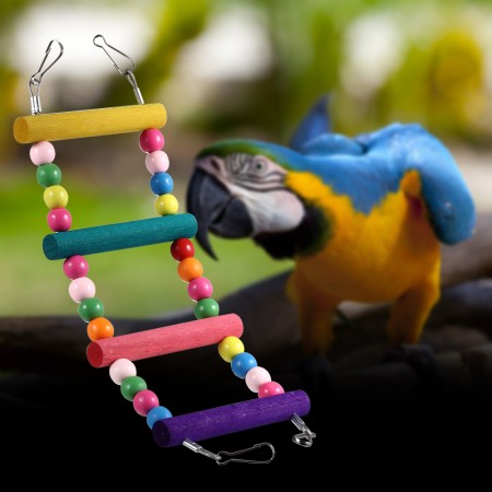 Chunky Wooden Parrot Bird Hanging Ladder Bridge Stairs Play Toy Colorful