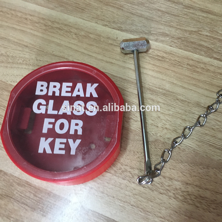 Fire break glass key box with hammer