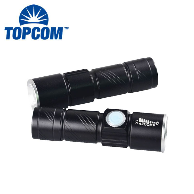 Zoomable Flesh Light Torch With Strap Aluminum Small Flashlight USB Rechargeable