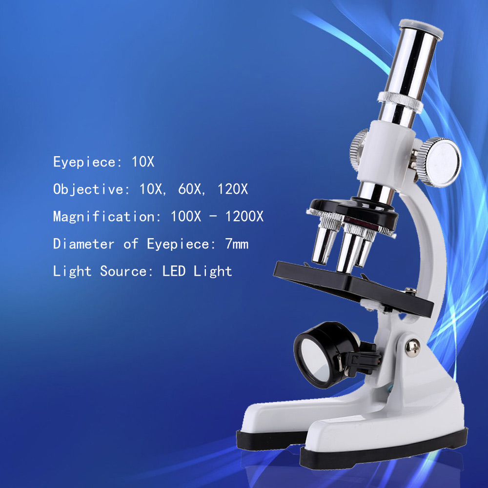 1200X Student Science and Education Magnifier Children Intelligence Microscope with LED Light 10X Eyepiece Biological Instrument