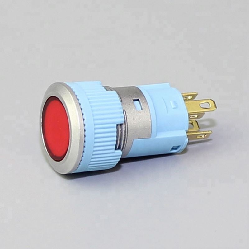 16mm Flat Button 5Pin Momentary Or Latching Lens Illuminated Waterproof Plastic Pedestrian Push Button
