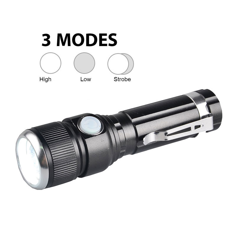 Mini Torch 3 modes T6 Led 18650 Battery Zoomable USB Rechargeable Flashlight