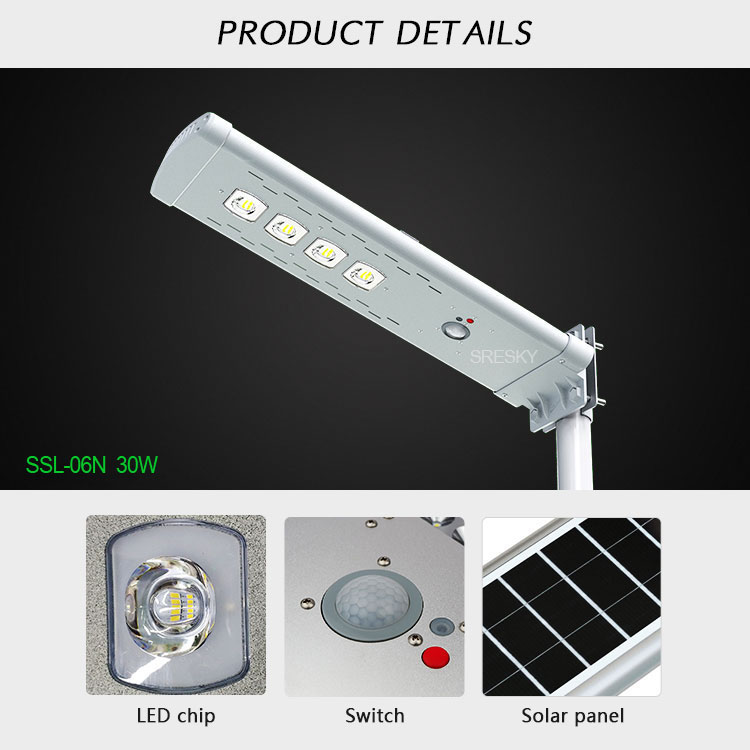 Aluminium alloy all in one outdoor LED solar street light 30 watt