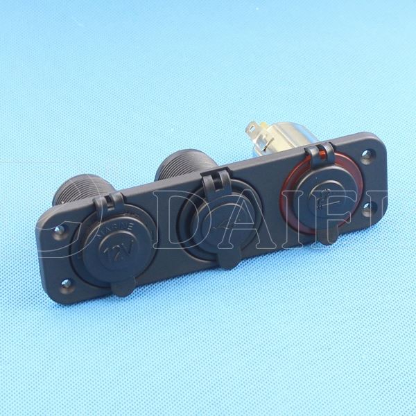 Best offer of 3 Gang Panel Mounted USB Controlled Power Socket And Car Cigarette Lighter Plug