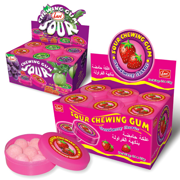 15g 18g Sour Bubble Gum Chewing Gum Strawberry and Grape Flavor