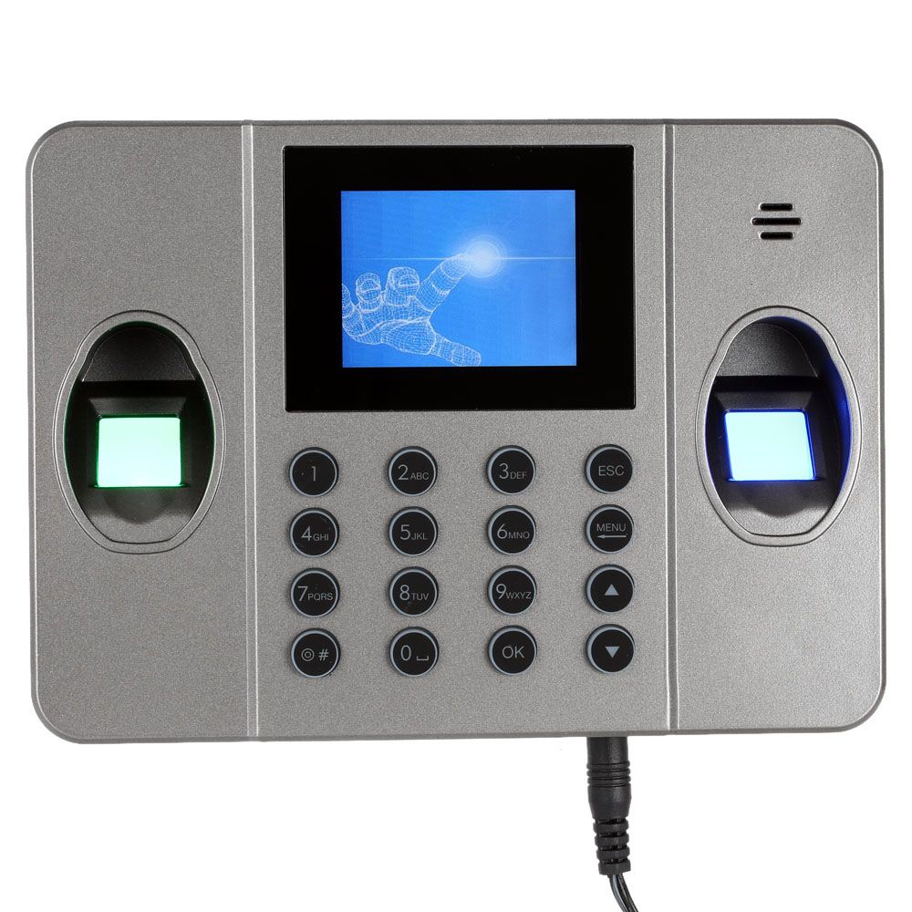 2.4 TFT LCD Display Double Fingerprint Attendance Machine DC 5V/1A Time Clock Recorder Employee Check-in Reader US/EU Plug