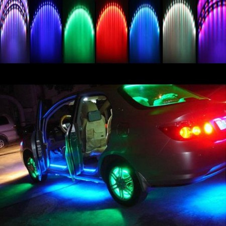Set 4 Car Underbody Under Glow System Neon 7 Color LED Light Strip