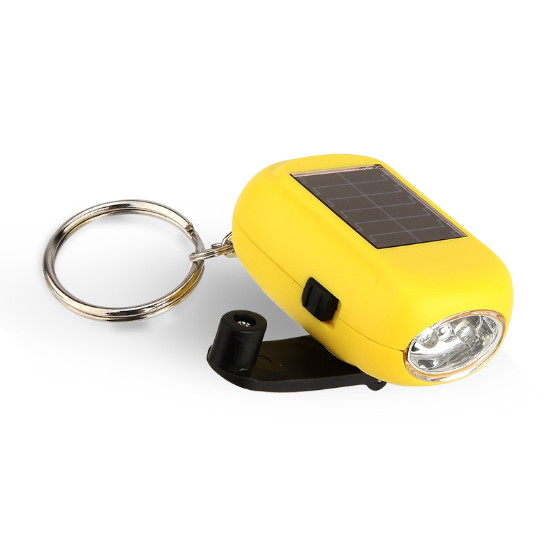 SORBO Manufacture Portable Mini Solar Dynamo Torch,Rechargeable LED Keychain Flashlight with Hand Crank Solar LED Torch Light