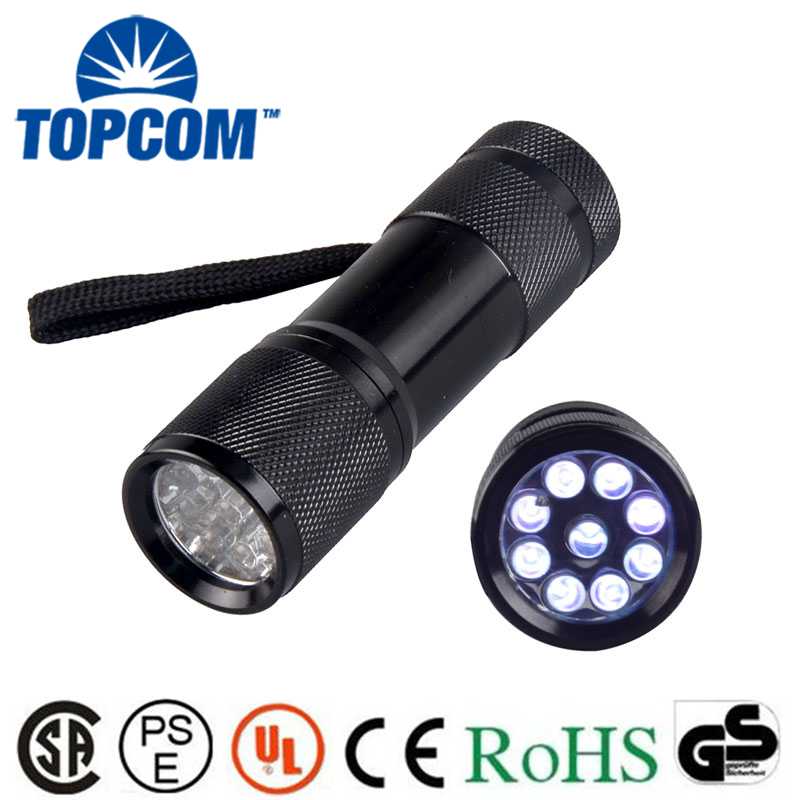 Mini Aluminum Alloy Blacklight 9 Led 365nm Ultraviolet UV Led Lamp