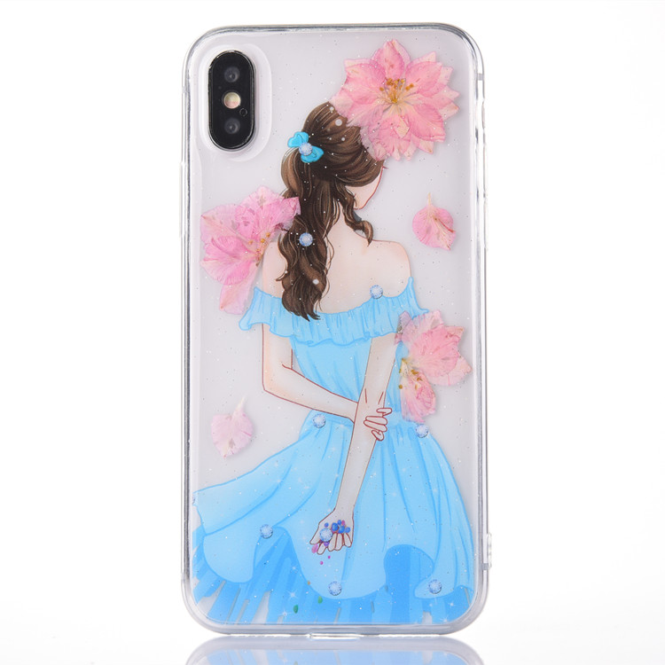 Real Floral Girl Back Silicone Mobile Cover Case for iPhone 10 for iPhone X Cell Phone Case