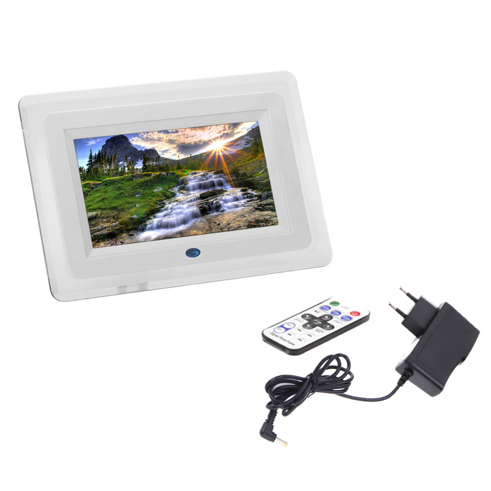 Hot Sale! 7HD TFT-LCD Digital Photo Picture Frame Alarm Clock MP3 MP4 Movie Player with Light Remote Desktop EU/US Plug