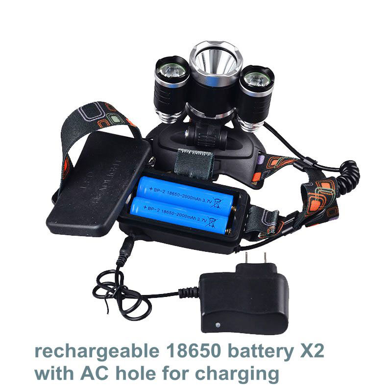 Plastic Cheaper 3 Head  LED Headlamp With Rechargeable Batteries