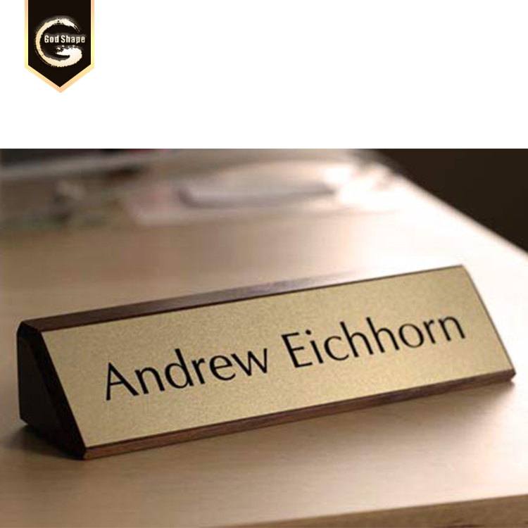 GS Plastic office Registration Desk Plexiglass plate sign Engraved name display Tabletop Tent Signs with wood grain
