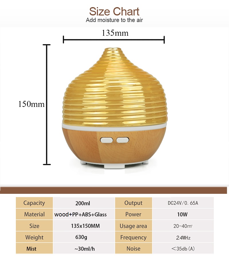 Amazon Shopping Glass Remote Control Aroma Diffuser, 200ml Real Wood Essential Oil Cool Mist Humidifiers with 7 color led change