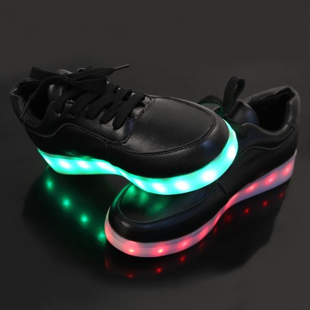 USB Charger 7 Colors LED Lights Lace Up Luminous Shoes Sneaker Black