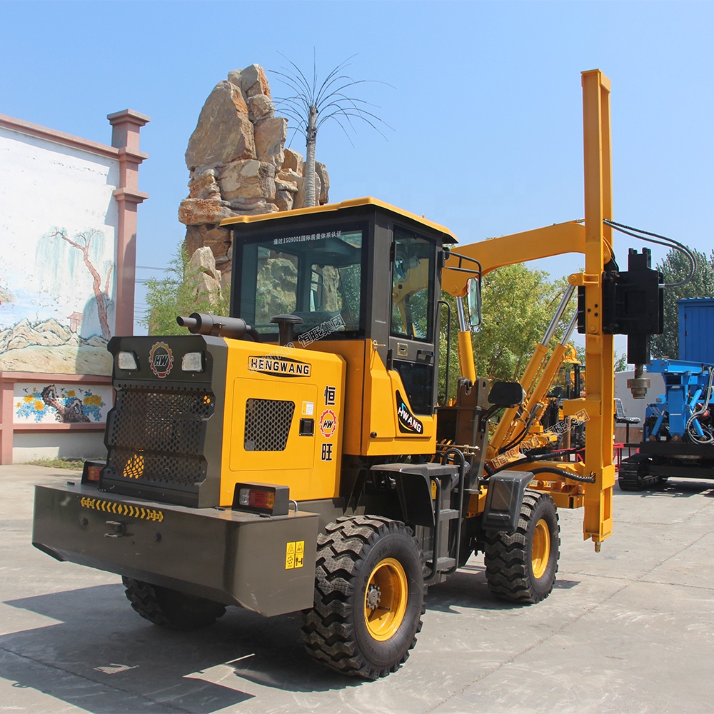 Wheels loader type hydraulic post installation highway guardrail pile driver