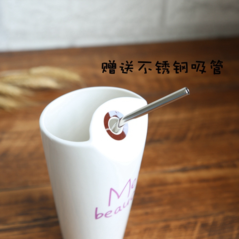 Hot sell creative writing personalized mug cup ceramic coffee cup minimalist office straw cup children Mouth with straw