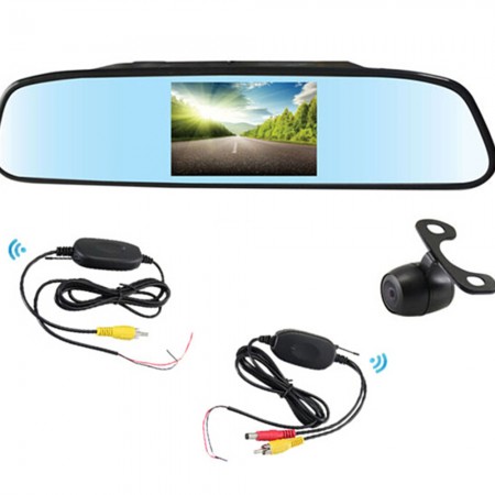 4.3 inch Reversing Mirror Monitor + Rearview Camera + 2.4GHz Wireless Transmitter Receiver Kit