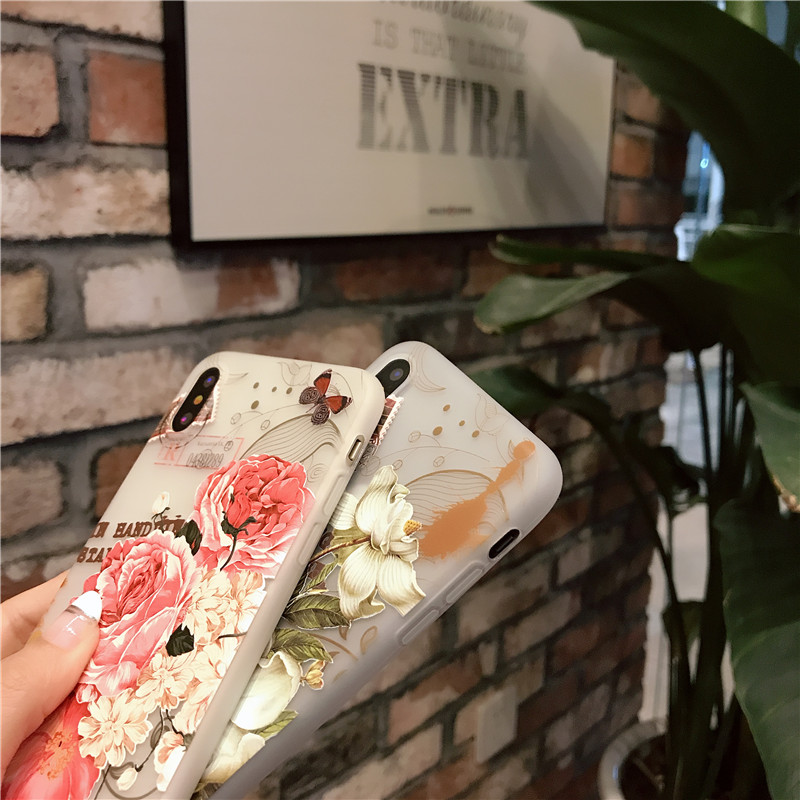 Peony Floral Case for iPhone X Relief Gardenia Jasmine Flower Fashion Mobile Phone Cover for iPhone 8 Case