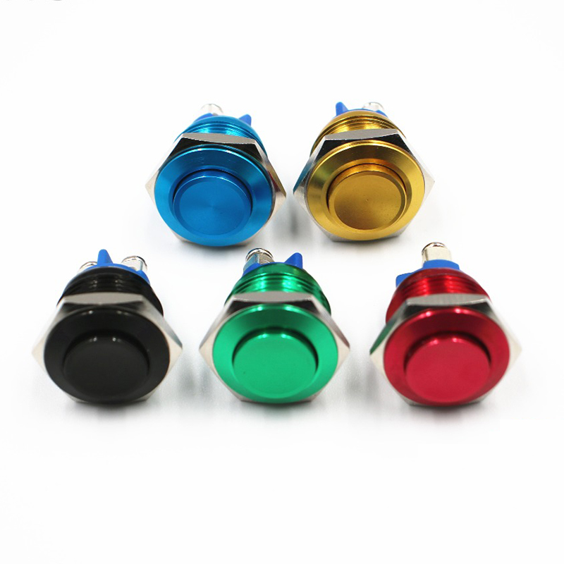 16mm High Head Waterproof Metal Push Button Switch Reset Button Switch Momentary Horn Car Red Green Yellow Blue Black 3A 250 VDC