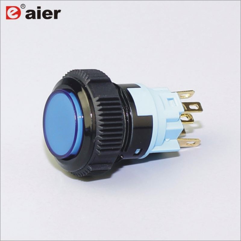 19mm High Button Lens Illuminated SPDT IP67 Black Color Plastic Push Button Switch