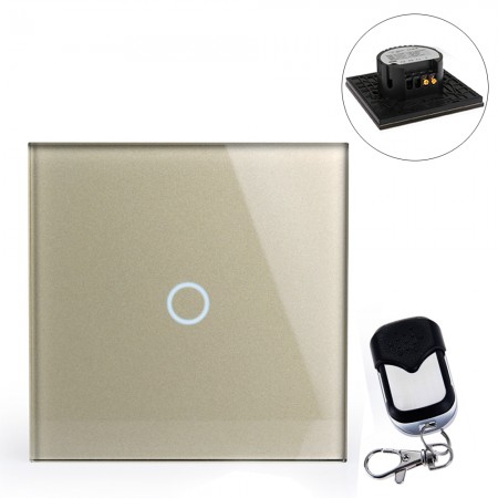 1Gang 1 Way Wall Light Touch Switch + Remote Control Tempered Glass Panel