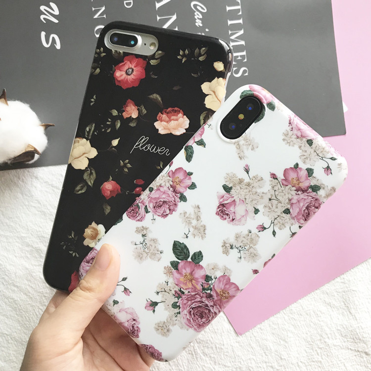 For iPhone X Floral Case for Girls Women , Vintage Elegant Rose Flowers Phone Protective Case for Apple iPhone 8 Plus