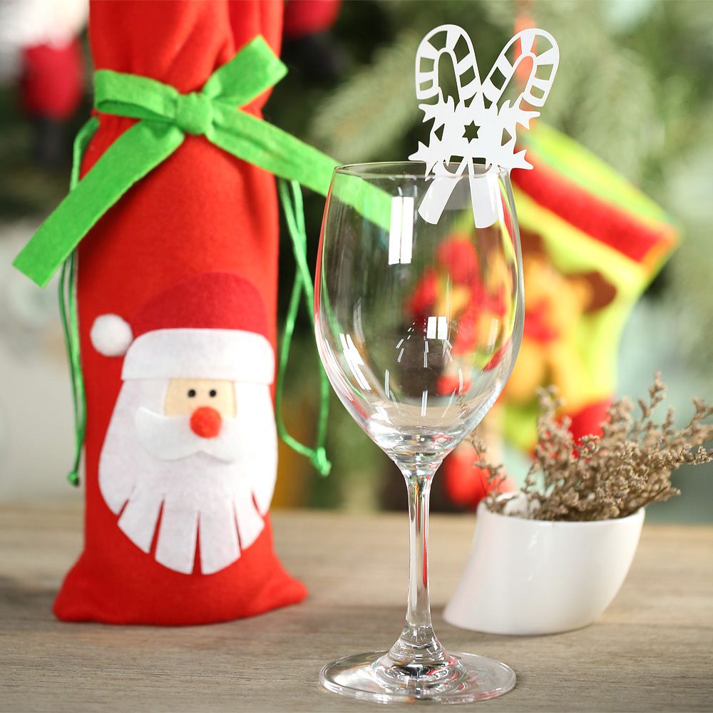 50pcs Glass Card Christmas Decor Table Card Cane Wine Glass Card Black/White/Red Table Cards Christmas Party Wedding Decoration