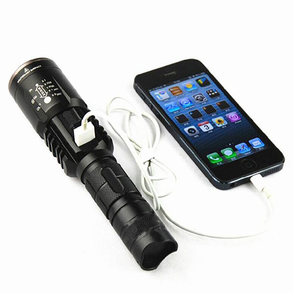 10W 800LM USB Rechargeable power bank LED Flashlight  with Special Lanyard