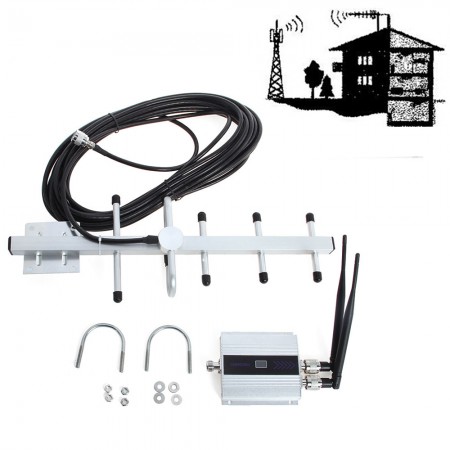 LCD GSM 900MHz Cell Phone Signal Repeater Booster Amplifier + Yagi Antenna KitEurope standard adaptor)