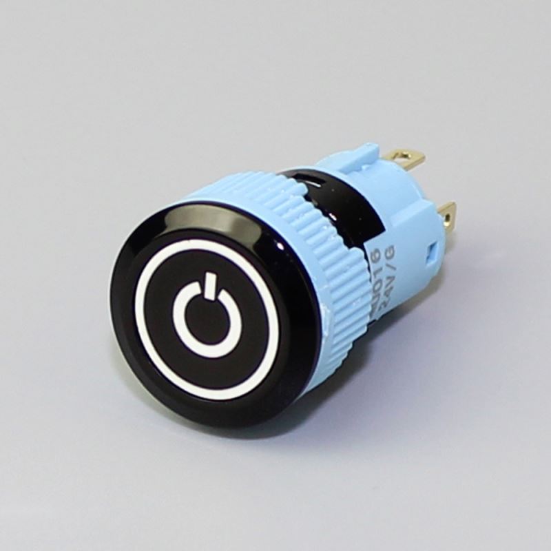 16mm Flat Button Ring Illuminated SPDT Momentary IP67 Push Button Switch With Power Logo