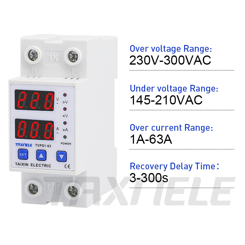 63A 230V Din rail adjustable over voltage and under voltage protective electric digital automatic voltage protector