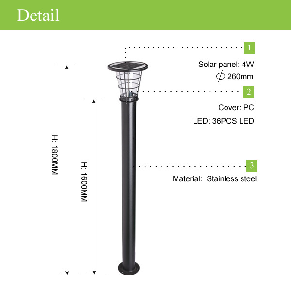 Energy saving wholesale solar lawn light lamp steel outdoor bollard led light(JR-2602)