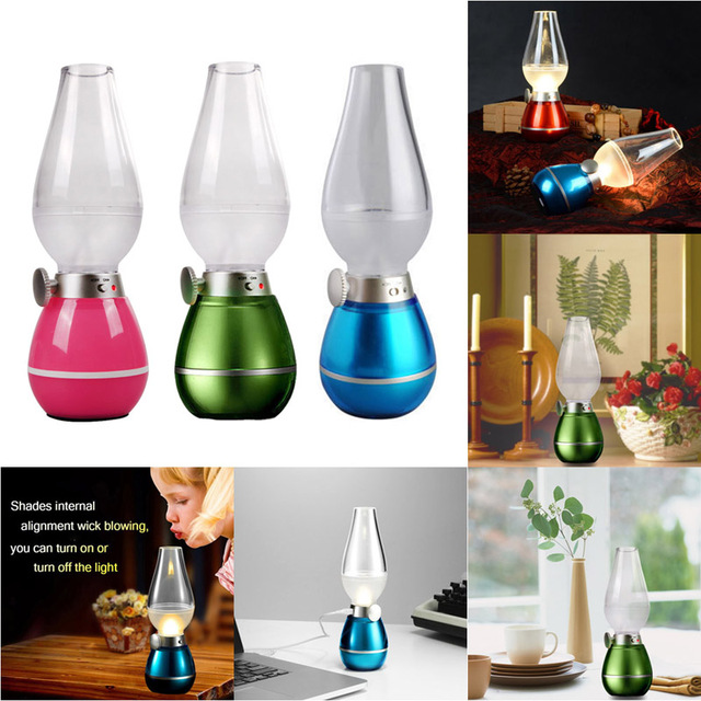 Hot Blowing Control Blow LED light USB Powered Charging Kerosene Nostalgia Oil Lamp Design,LED table desk lamp