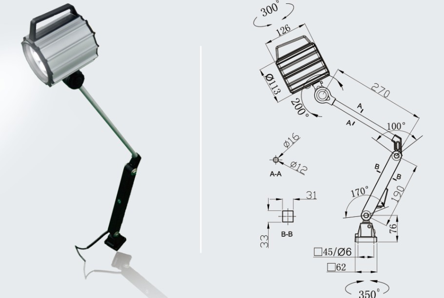 Model M2 24V 220V IP65 good quality long arm led machine work light