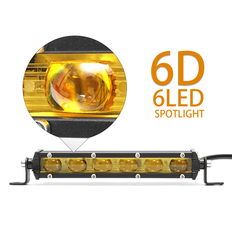 2PC 18W Led Car Work Light 12V 7inch Yellow Beam Extreme Slim Work Light Bar Flood Spot beam Offroad Driving Lamp For  Tractors