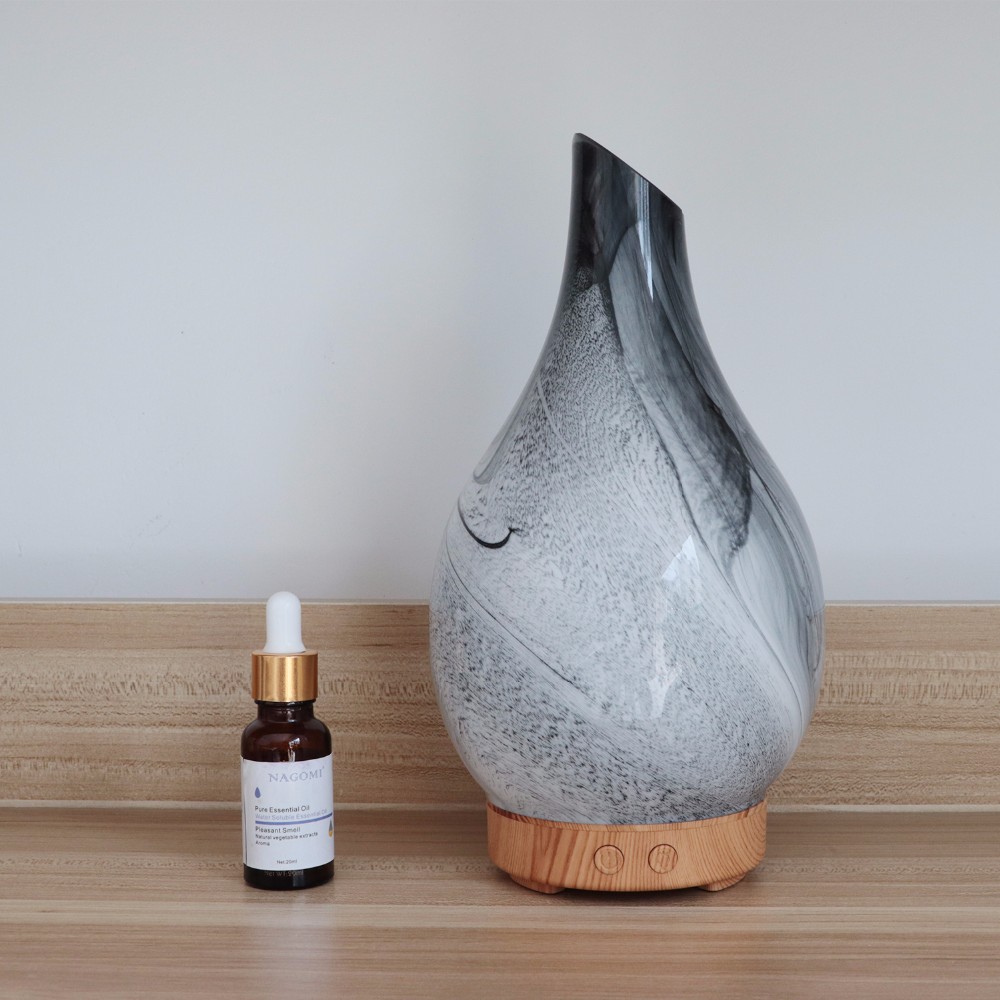 Diffuser for Essential Oils,Handmade Glass Marble 100ml Ultrasonic Cool Mist Humidifier with 4 Time Setting and 7 Led Color lamp