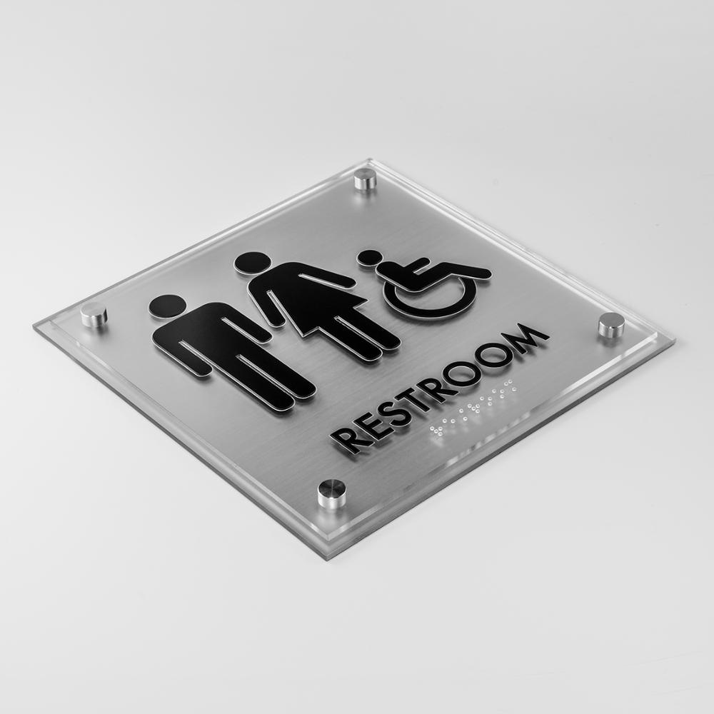 ADA  braille sign vintage small metal brushed sign, metal toilet signs
