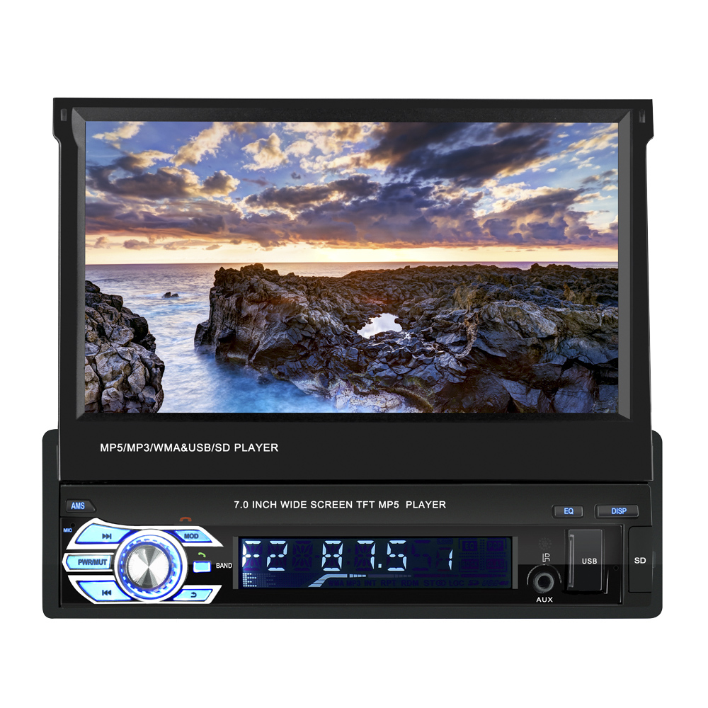 Android universal 7 inch multimedia car radio android car stereo retractable screen bluetooth video player