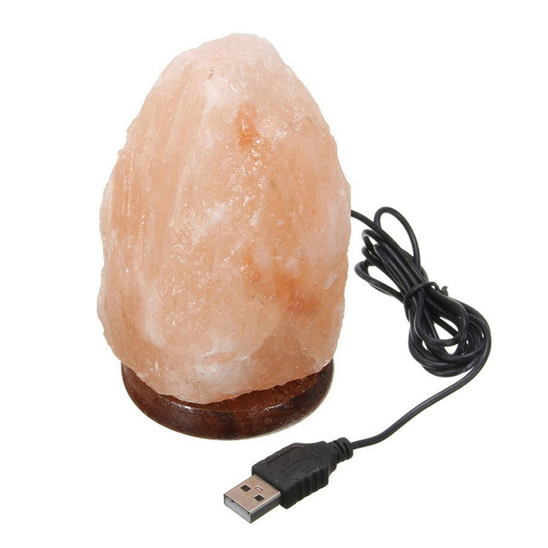 High Efficiency Hand Carved USB Wooden Base Himalayan Rock Salt Lamp Air Purifier Night Light