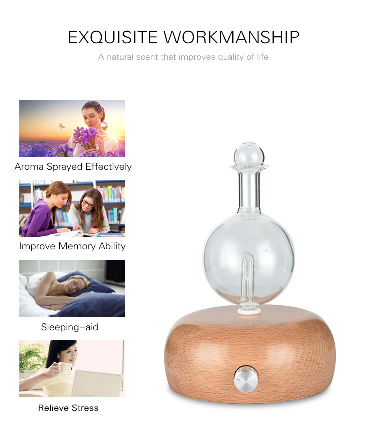 Portable Ultrasonic Nebulizing Oil Diffuser By French Design Using Professional Grade Wood and Glass