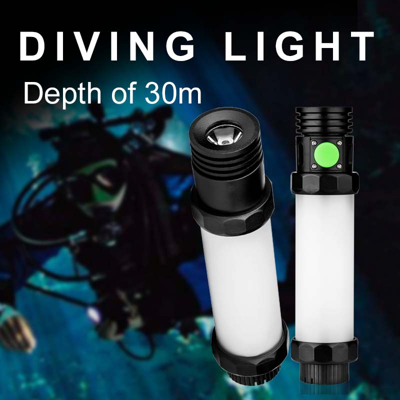 IP68 magnetic switch button rechargeable led camping torch light for diving 30metter