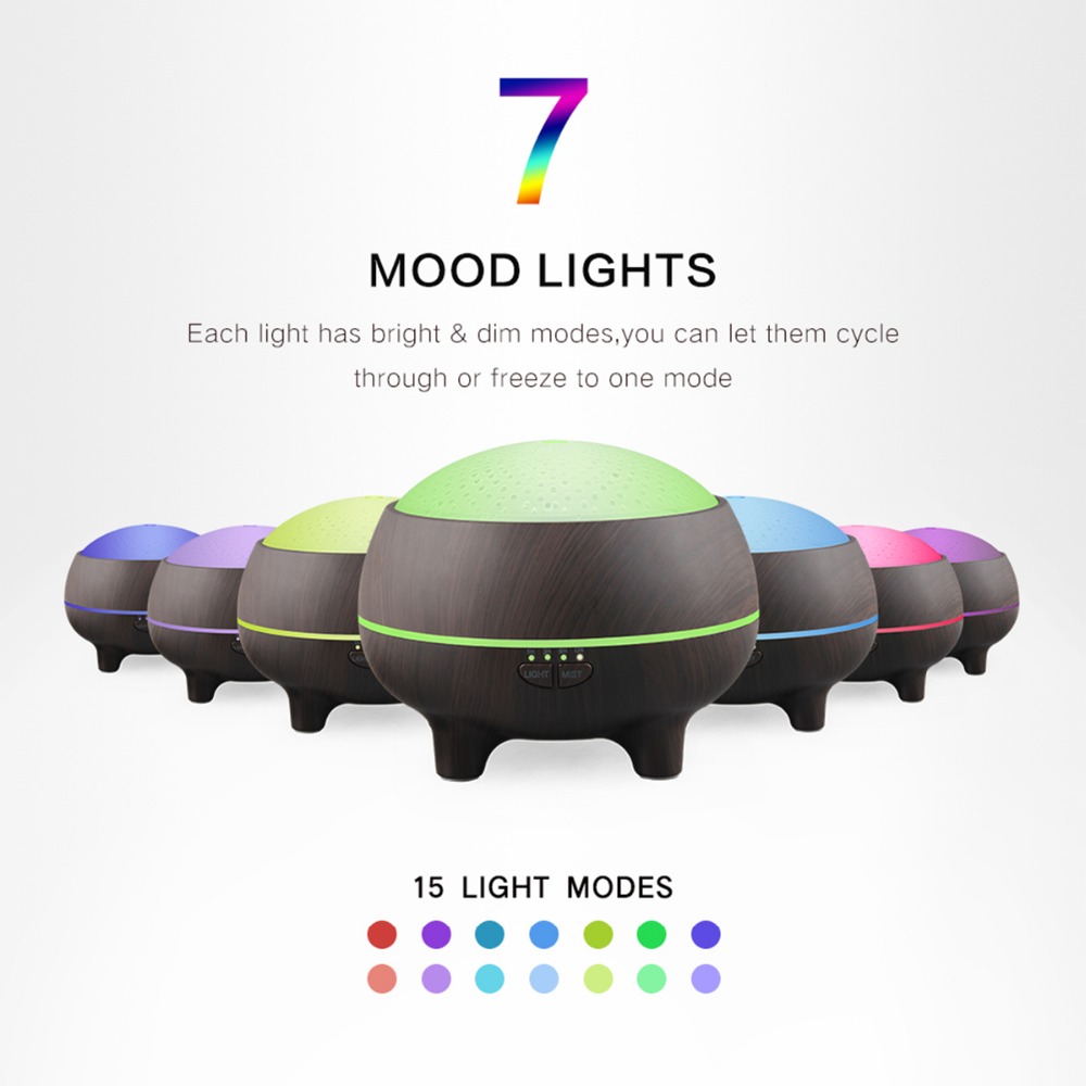 Aromatherapy Essential Oil Diffuser Ultrasonic Cool Mist Diffusers with 7 Color LED Lights Waterless Auto Shut-off, Wood Grain,