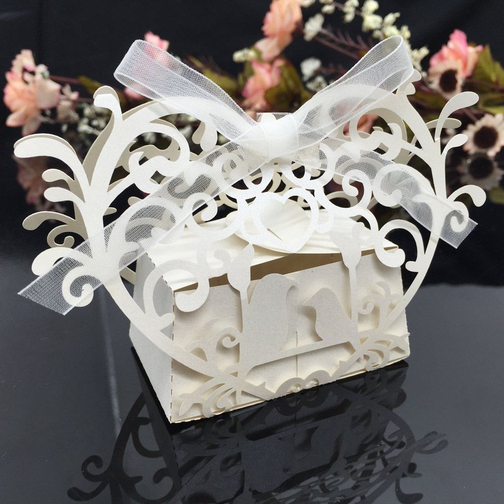 20pcs Lovely Wedding Candy Boxes Beautiful Elegant Mini DIY Candy Cookie Gift Box for Wedding Party with White Ribbon 20pcs
