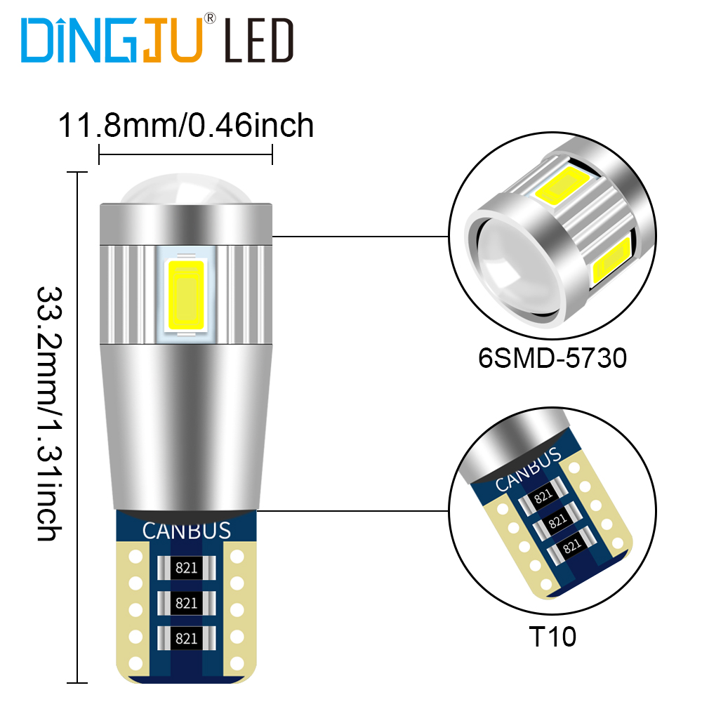 Factory Supplying T10 194 6smd 5730 Car Led Canbus Error Free W5w Bulb 12v 0.2a Indicator Lights Reading Lamp For Wholesale