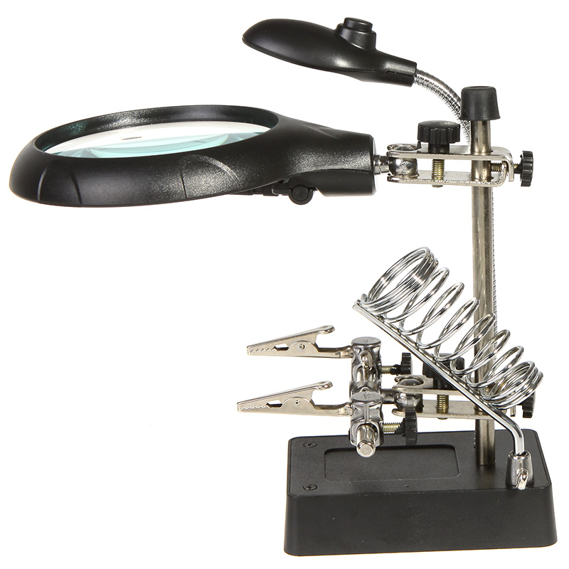 2.5X 7.5X 10X Desktop magnifying glass LED Magnifier Loupe microscope with Light Helping Auxiliary Clamp Alligator Clip Stand