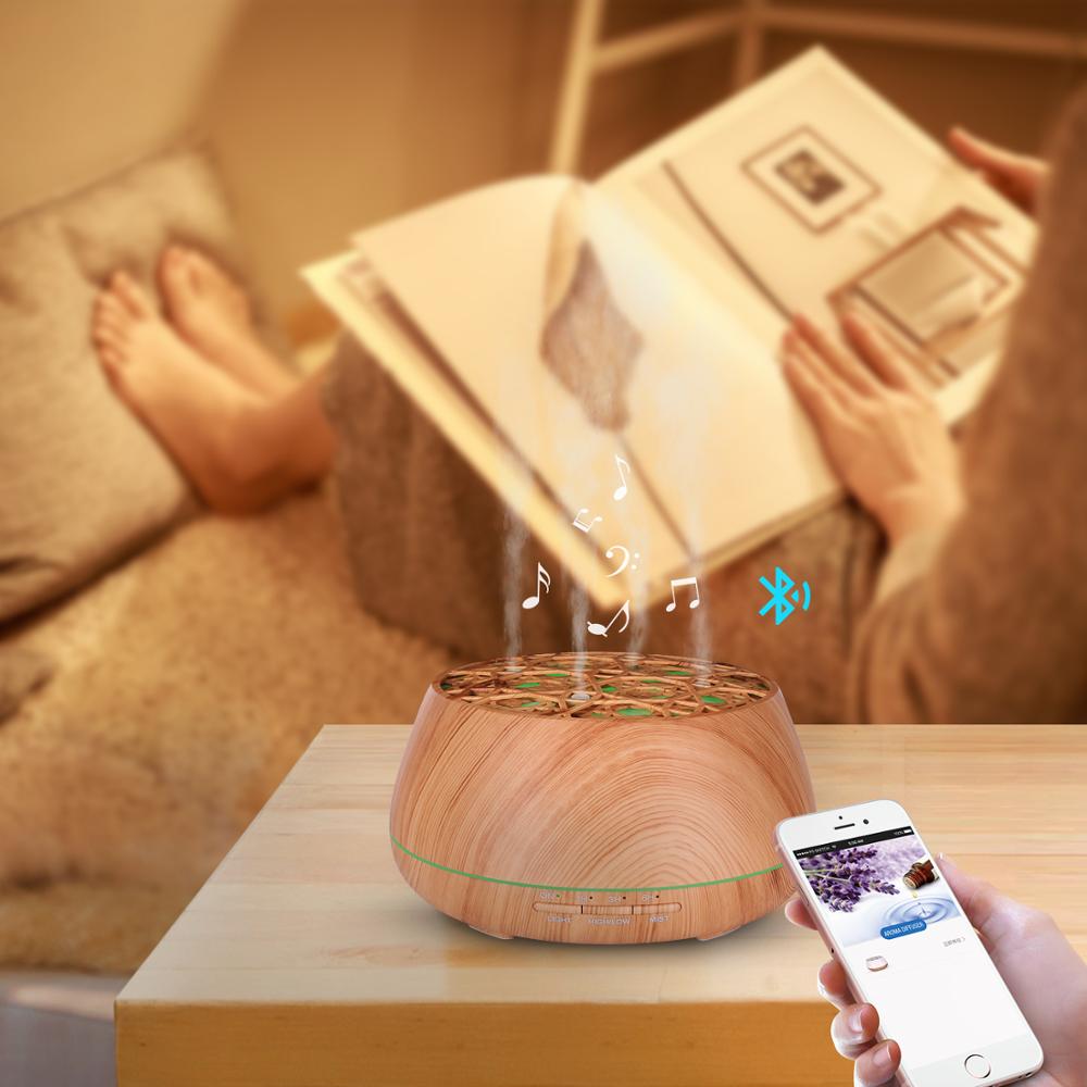 2019 Hot Bluetooth Speaker APP Aroma diffuser, 400ml  4 Hole Mist Out Essential Oil Diffuser with Smart App Diffuser