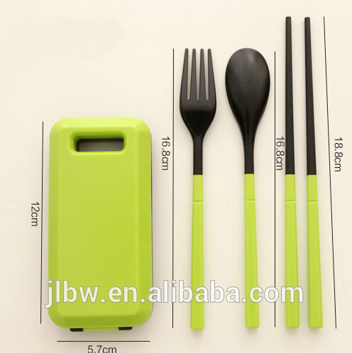 NEW ABS material wholesale Folding Colorful Plastic travel tableware cutlery set with square case