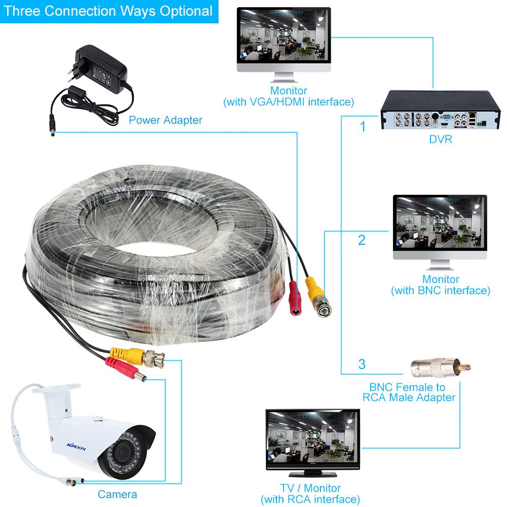 CCTV Accessories 60 Meter 196ft BNC DC Connector Video Power Siamese Cable for CCTV Camera DVR