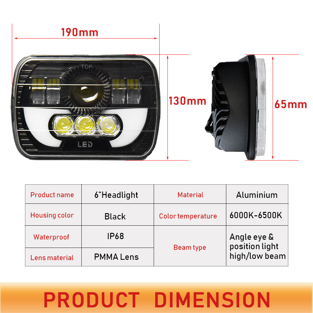 DRL high quality 7x6 5x7 truck led headlight 7 high low beam Projector square led headlamp for Cherokee XJ